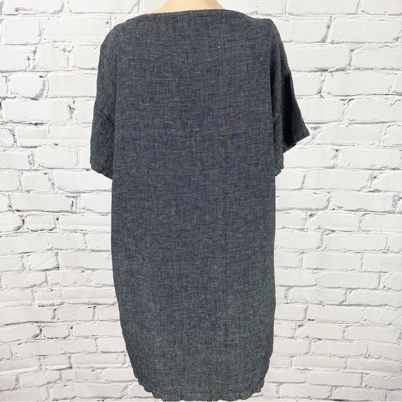 Eileen Fisher Tunic Gray Organic Linen Shift Dress Small Short Sleeve Lagenlook - Picture 5 of 12